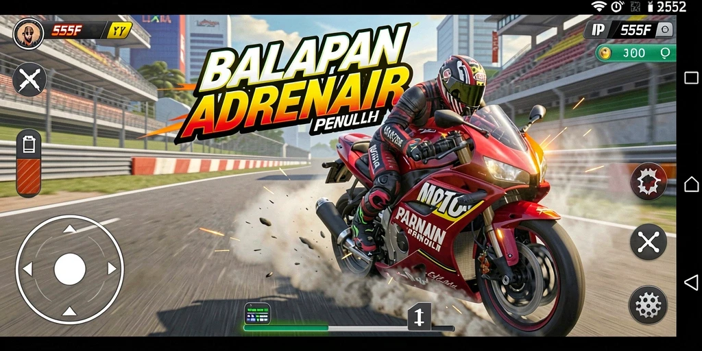 Screenshot gameplay <strong>555F</strong> menunjukkan balapan motor yang mendebarkan.
