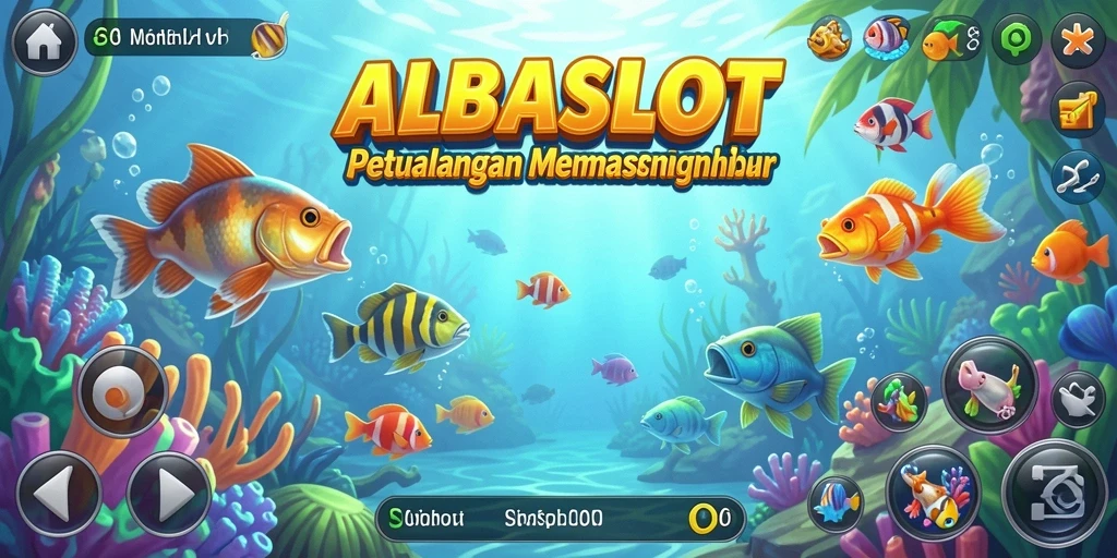 Screenshot gameplay ALBASLOT menunjukkan suasana memancing yang ramai.