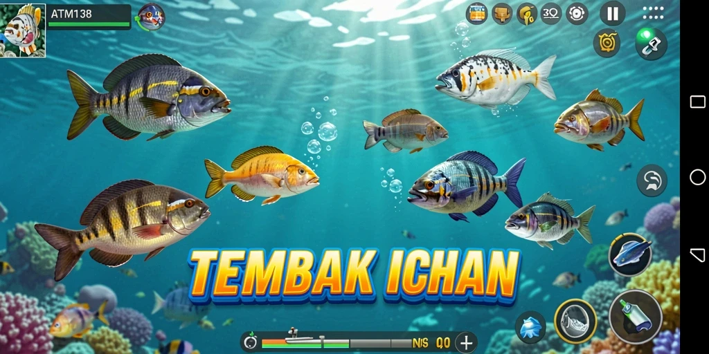 Tampilkan aksi menembak ikan yang seru dalam game ATM138.