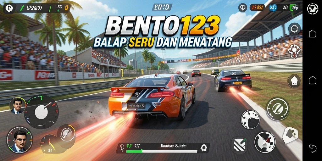 Screenshot menampilkan gameplay balap yang intens dan grafis menakjubkan dari BENTO123.
