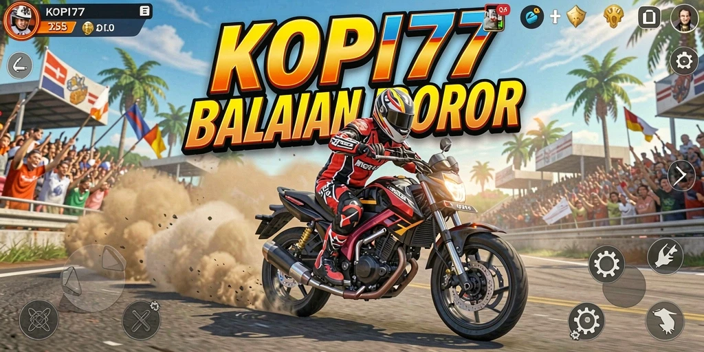 Tampilan gameplay KOPI77 yang menegangkan dan penuh aksi balap motor.