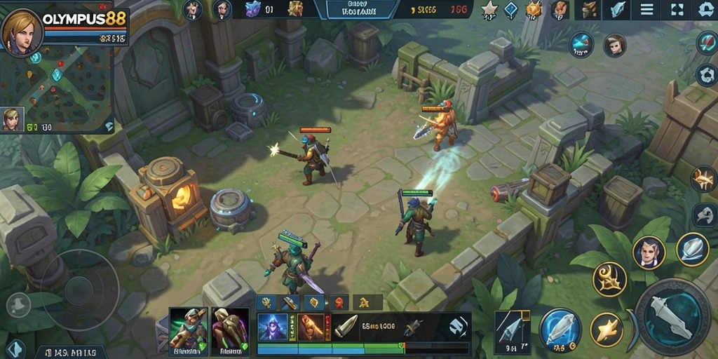 Screenshot menunjukkan aksi intens dalam gameplay SLG OLYMPUS88.