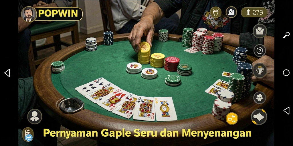 Screenshot utama POPWIN menampilkan pengalaman bermain Gaple yang interaktif.