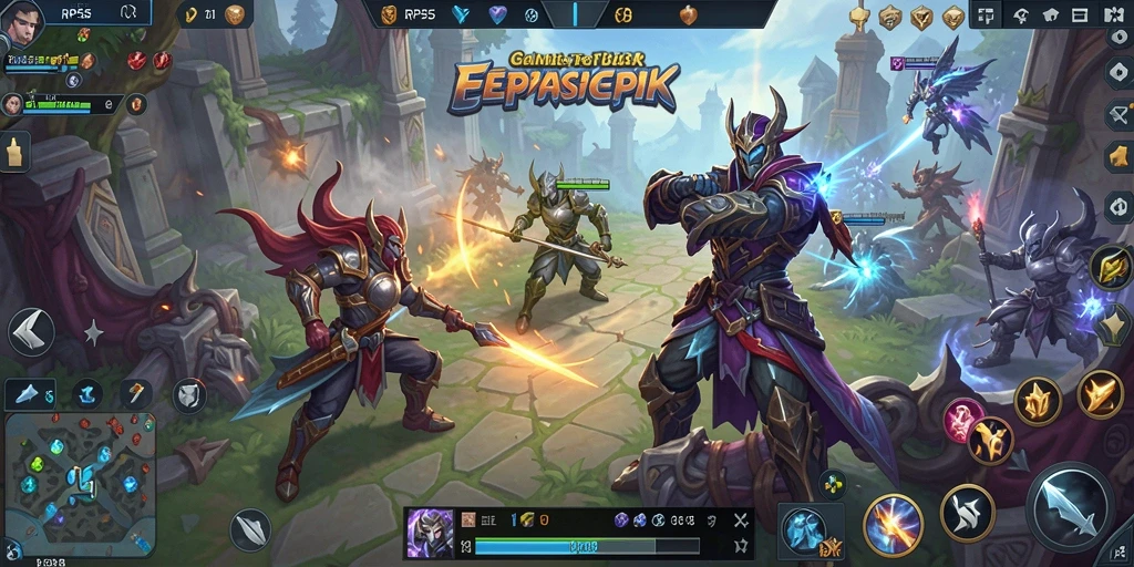 Screenshot gameplay RP55 menampilkan aksi seru dalam pertarungan tim.