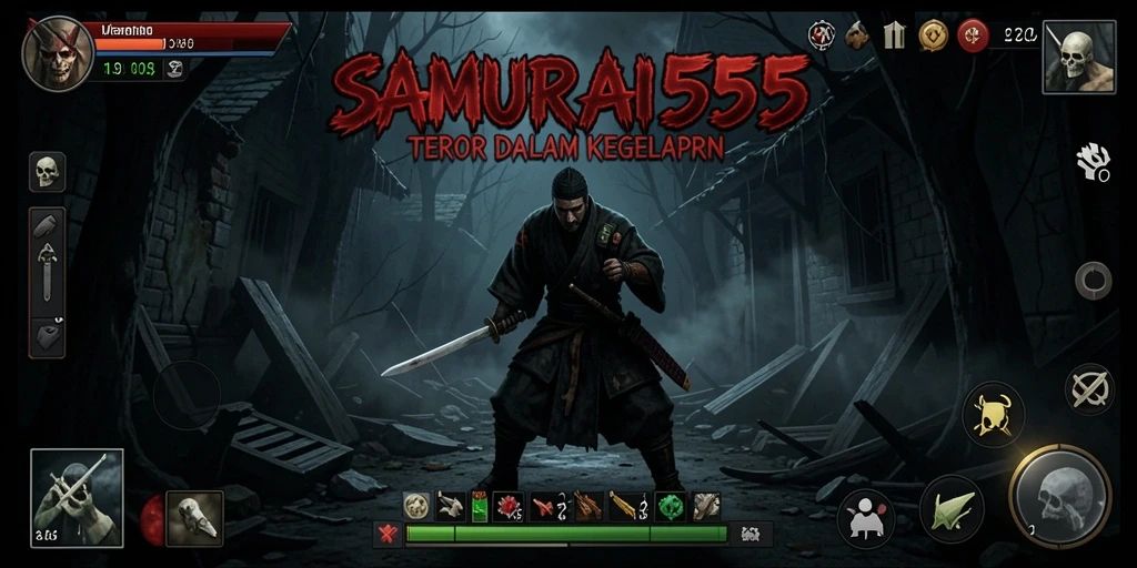 Screenshot menunjukkan momen menegangkan dalam gameplay SAMURAI555.