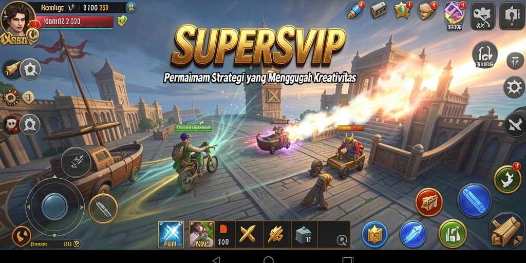 Screenshot gameplay SUPERSVIP menunjukkan strategi mendalam dan pertarungan seru.