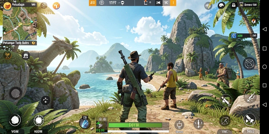 Tangkapan layar gameplay V07 yang menunjukkan eksplorasi dunia terbuka.