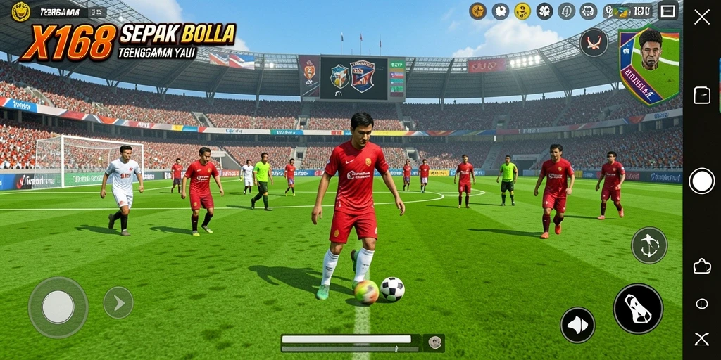 Tampilan gameplay X168 yang menampilkan aksi sepak bola yang seru.
